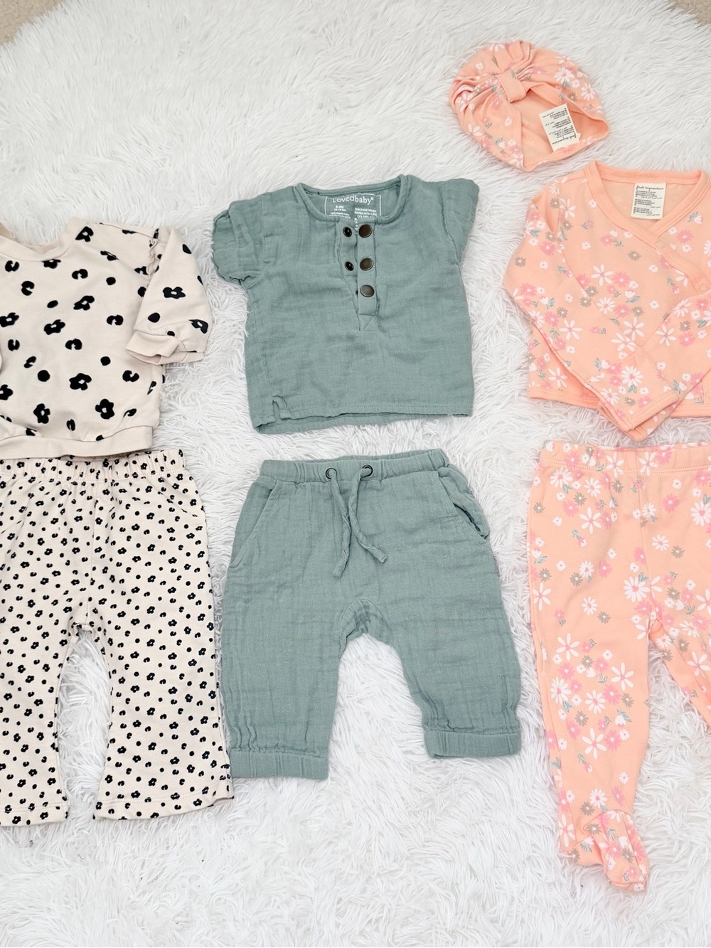 Love & Baby Peach Floral Baby Pajama Set with Green Pants - Picture 5 of 14